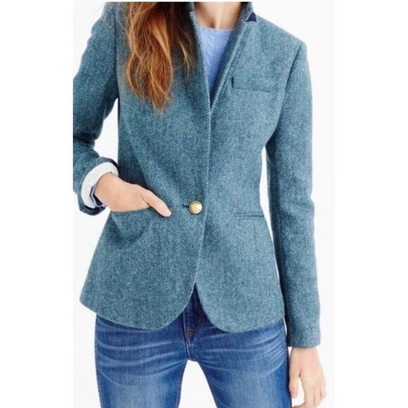J. Crew Blue Herringbone Tweed Campbell Moon Wool Preppy Academia Blazer Jacket - Picture 2 of 10